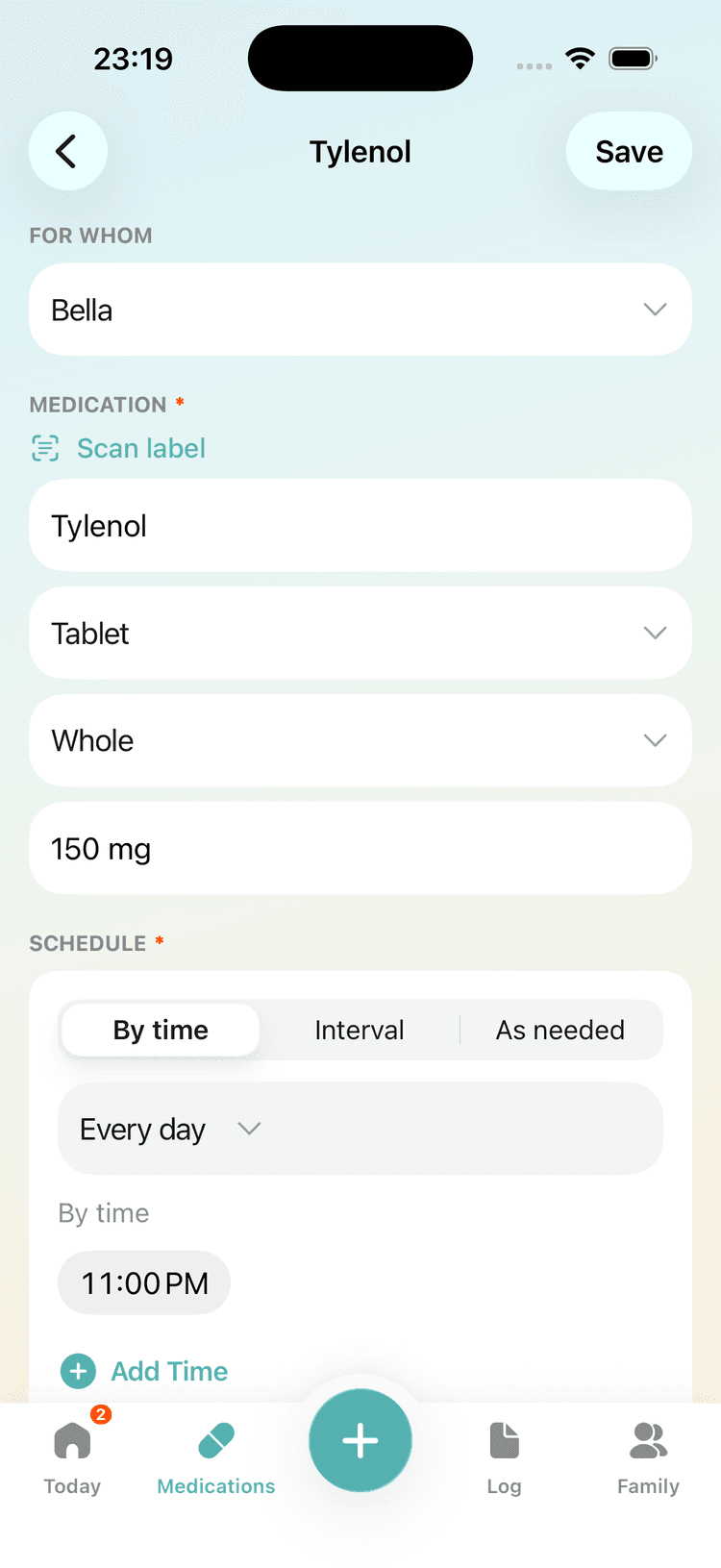 DoseSync app screen: Add the medications.