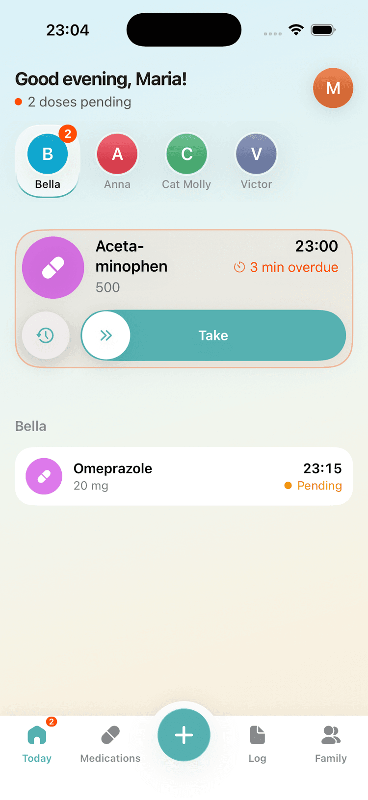 DoseSync app screen: Confirm with one swipe.